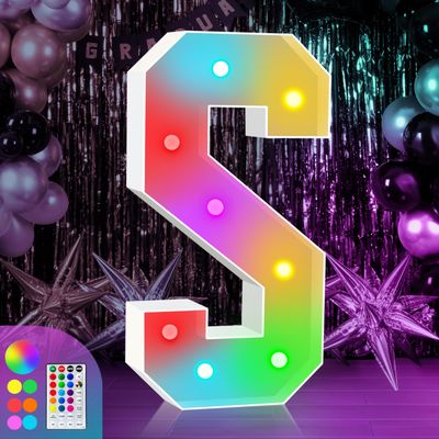 3FT Colorful Marquee Light Up Letter S, Large Name Letter, Marry Me Sign, Baby Light, Love Light Up Sign for Wedding Party Decoration, Cardboard Letter, 18 Color Modes With Remote