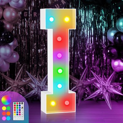 3FT Colorful Marquee Light Up Letter I, Large Name Letters, Marry Me Sign, Baby Decor, Love Light Up Sign for Wedding Party Decoration, Cardboard Letters, 18 Color Modes With Remote