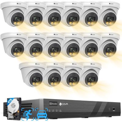 4COVR 16 Channel NVR 4TB HDD Camera Security System 2-Way Talk & Dual Lights Smart Full Color Night Vision, AI Human Vehicle Detection, 16x 5MP IP67 PoE IP Dome Camera for Business, LY97KA5M1616