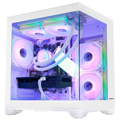 HOENGAGER Panorama Gaming PC Desktop - AMD Ryzen 7 5700X 3.4 GHz, RX 6500XT 4GB, 32GB DDR4 RAM 3200, 1TB M.2 PCIE SSD, 650W PSU, 240mm AIO,Windows 11 64-bit Desktop Computer, White