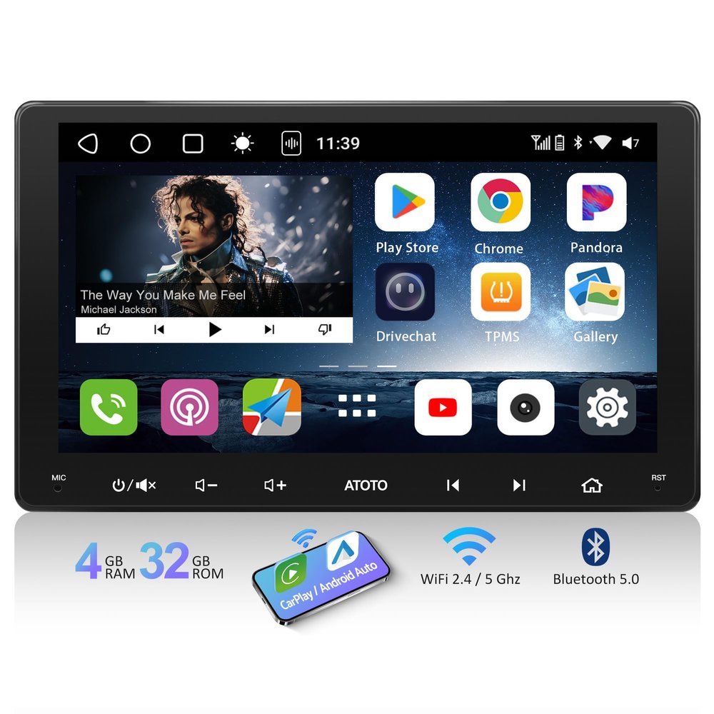 ATOTOLIFE S8 8-Core 9inch 4G+32G Android Double Din Car Stereo, Wireless CarPlay & Android Auto, 4G LTE/WiFi&BT&USB Tethering, 1280 * 720 QLED Touchscreen, Dual Bluetooth, GPS Tracking, SCVC&VSV