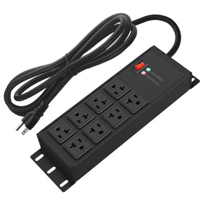 CCCEI Black Heavy Duty Power Strip Surge Protector 20 AMP, 8 Outlets 12 Gauge Industrial Shop Garage Metal Multiple Outlets, 10 FT Extension Cord 5-15P Adapter High Amp 6-20R T-Slot 20a for Appliance