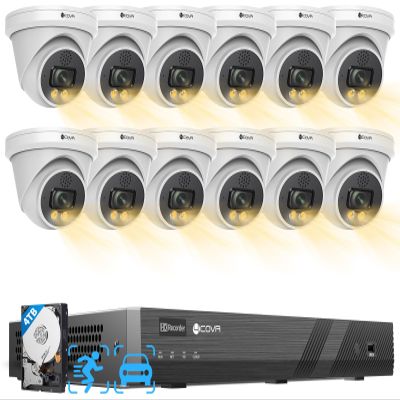 4COVR 4K PoE Security Camera System 16 Channel, 2-Way Talk & Smart Full Color Night Vision, AI Smart Detection, 4TB NVR Surveillance for Business, 12X 8MP Commercial Dome IP Camera IP67, LY97KA8M1612