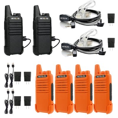 Retevis RT22 Walkie Talkies Two-Way Radios Long Range with Earpiece(2 Pack, Black) Bundle with RT22 Orange Rechargeable Walkie Talkies(4 Pack), Portable Handheld Radio for Outdoor Hiking Travel