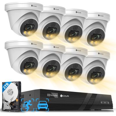 4COVR PoE Security Camera System, 2 Way Audio Talk & Smart Color Night Vision, 8X 5MP IP67 IP Dome Camera, 4K 8CH H.265 NVR 2TB HDD, AI Human Vehicle Detection, 24/7 Recording, LY97KA5M0808