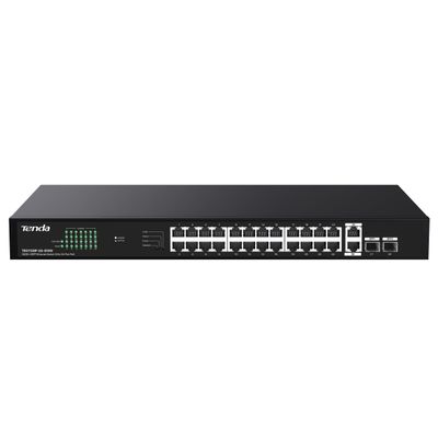 Tenda 28 Port Gigabit PoE Switch, Network Switch with 24 Port PoE+@410W, 2*Gigabit Uplink & 2*SFP, Plug & Play, One-Key VLAN/Priority/Extend Mode, Desktop/Rackmount/Wallmount, Sturdy Metal (TEG1128P)