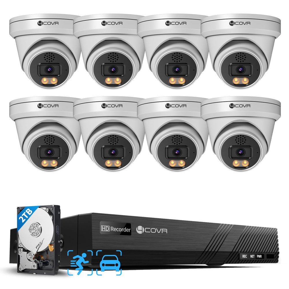 4COVR 4K Home Security Camera System, 2 Way Audio Talk & Smart Color Night Vision, 8X 8MP IP67 PoE IP Dome Camera, 8CH H.265 NVR 2TB HDD, AI Human Vehicle Detection, 24/7 Recording, LY97KA8M0808