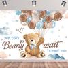12x8ft Bear Baby Shower Backdrop Cartoon Balloons Pink Blue Clouds Photography Background We Can Bearly Wait to Meet You Banner Decorations Boy Girl Birthday Party Portrait Photo Booth Props view 2