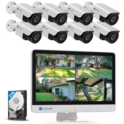 4COVR PoE Security Camera System with Monitor, 8 Channel H.265 NVR with 2TB HDD, AI Human Vehicle Detection, 8Pcs 5MP IP67 PoE IP Bullet Camera Night Vision with Mic, 24/7 Recording, LY37EX5MU808