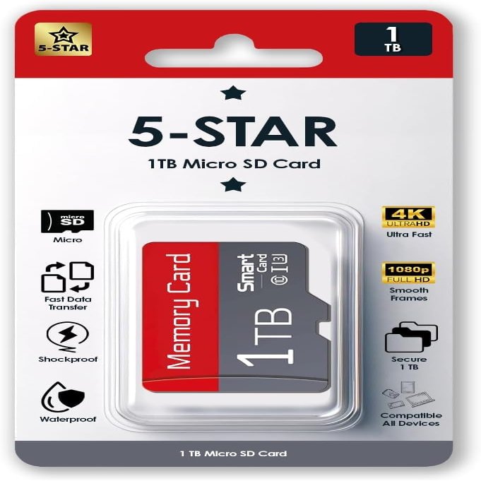5-Star 1 TB Micro SD High Speed Memory Card for Car Navigation,Smartphone,Portable Gaming Devices, Camera and Drone, MSD-1TB