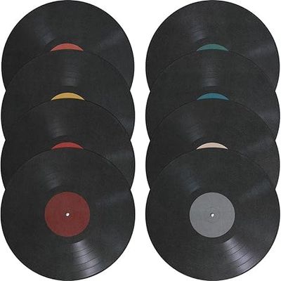 8Pcs Decorative Vinyl Records Wall Decals PVC Vintage Decor Records Wall Sign Crafts Artwork Bar Disc for Music Party Decorations Artist Studio