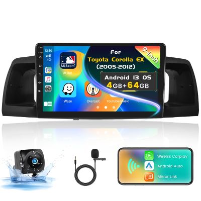 Inefala [4+64GB] Android 15 Car Stereo for Toyota Corolla EX 2005-2012 with Wireless Carplay Android Auto, 9 Inch HD Touchscreen Car Radio with WiFi GPS Bluetooth5.0 FM/RDS 32EQ SWC Backup Camera MIC