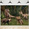 15x10ft Dinosaur Backdrop Tropical Jungles 3D Photography Background Forest Green Plants Banner Decorations Boys Kids Dino Theme Birthday Party Portrait Photo Booth Props view 1