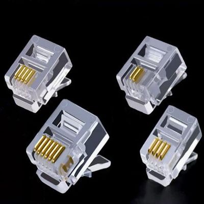 100PCS/lot RJ11 6P2C 6P4C 6P6C Telephone Internet Modular Plug Jack RJ11 Connector RJ-11 Crystal Heads Gold-Plated - (Pins: 6P4C)