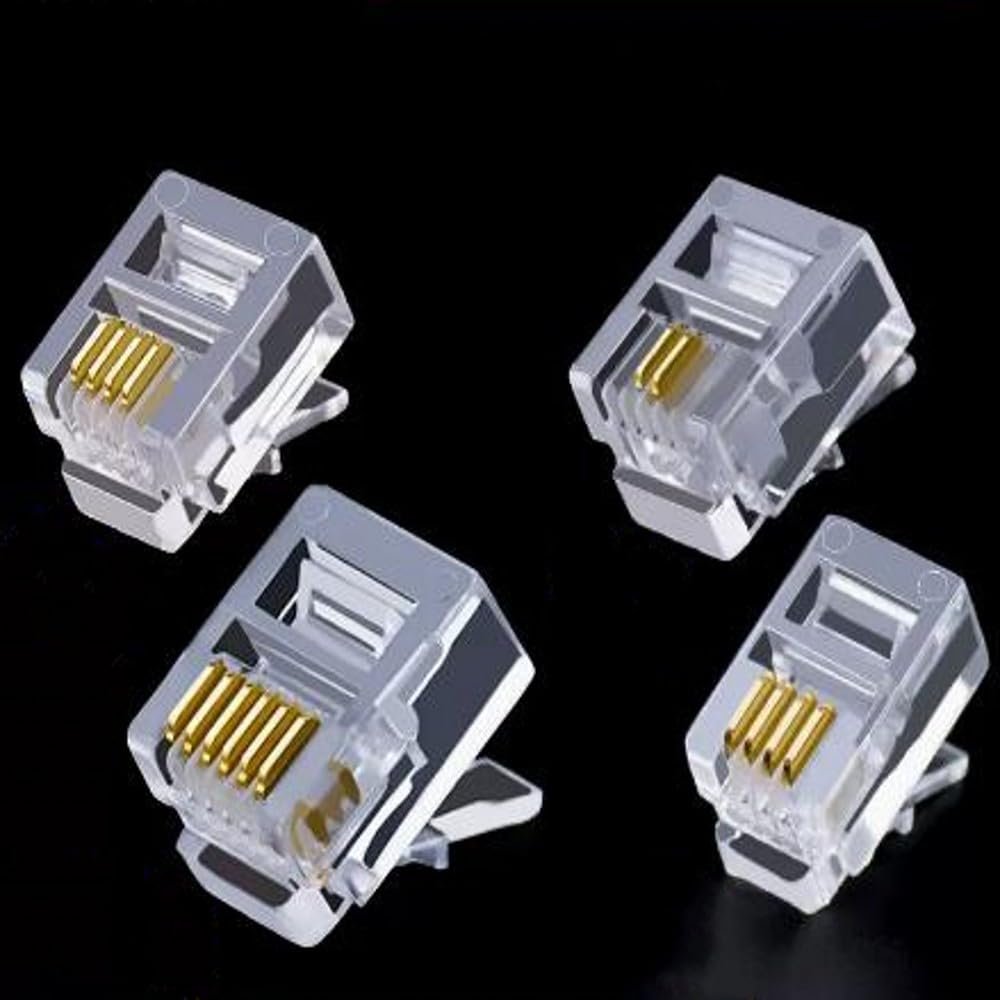 100PCS/lot RJ11 6P2C 6P4C 6P6C Telephone Internet Modular Plug Jack RJ11 Connector RJ-11 Crystal Heads Gold-Plated - (Pins: 6P4C)