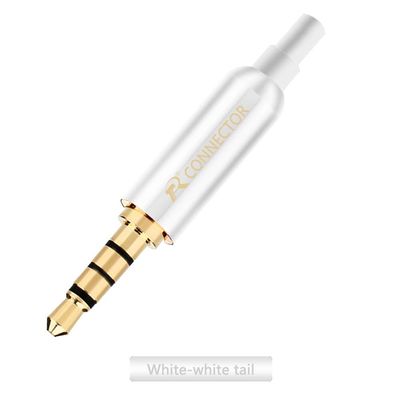 10PCS/lot 4 Poles Stereo 3.5mm Male Plug Connector + Tails Cooper Tube Gold Plated Plug Jack 3.5mm Wire Connector Earphone For DIY - (Color: White-Crystal Tail)