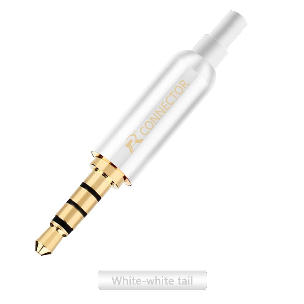10PCS/lot 4 Poles Stereo 3.5mm Male Plug Connector + Tails Cooper Tube Gold Plated Plug Jack 3.5mm Wire Connector Earphone For DIY - (Color: White-Crystal Tail)
