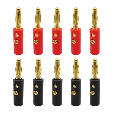10Pcs Red Black 4mm Banana Plug Socket Speaker Cable Connector Gold Plated/Nickel Plated 4mm Banana Male Female Binding Post - (Color: A-5RD 5BK)