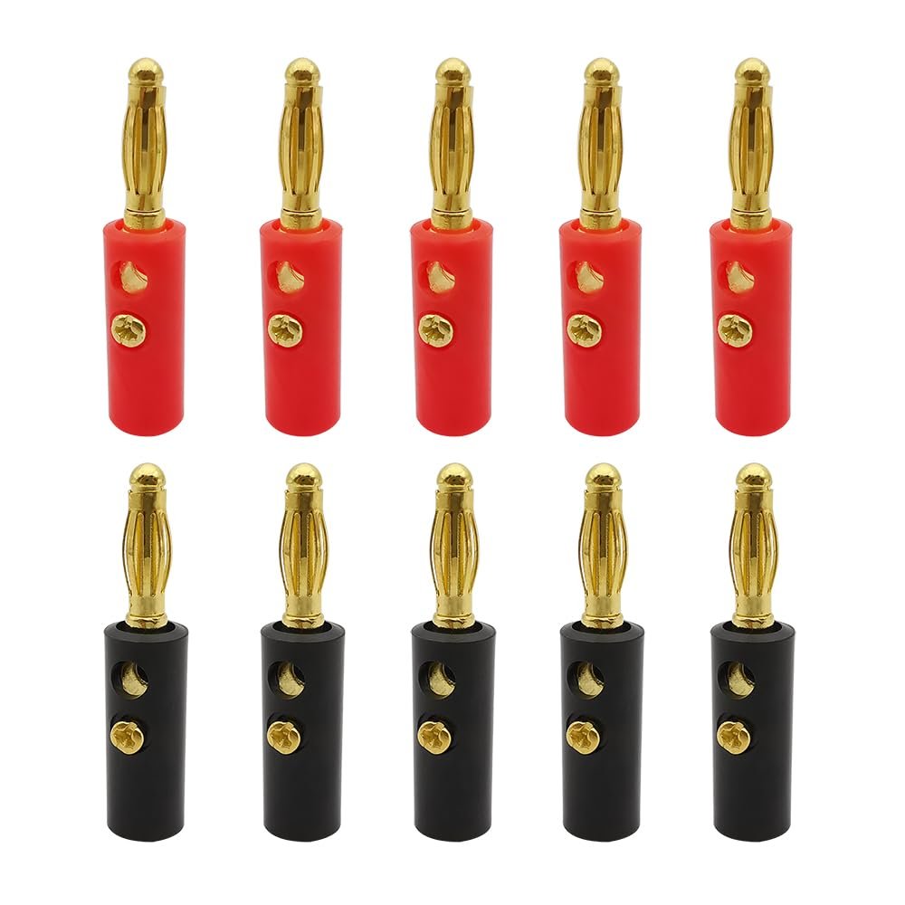 10Pcs Red Black 4mm Banana Plug Socket Speaker Cable Connector Gold Plated/Nickel Plated 4mm Banana Male Female Binding Post - (Color: A-5RD 5BK)
