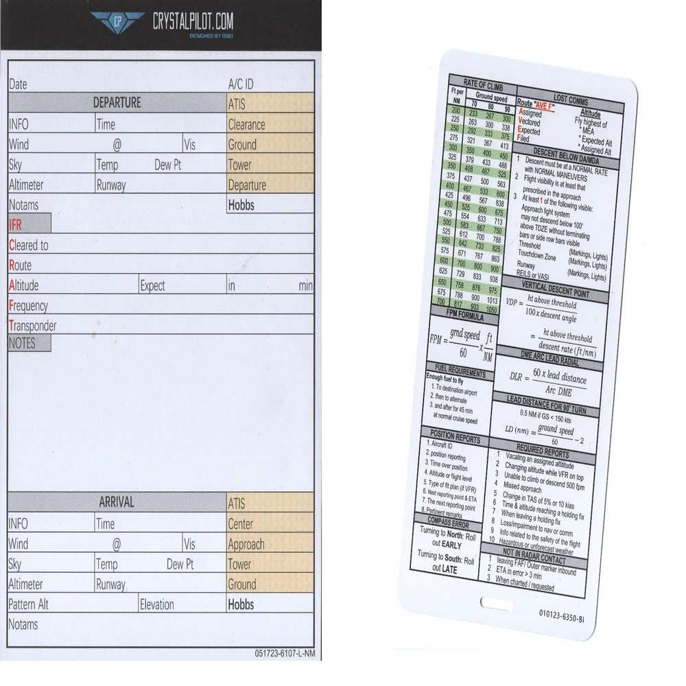 Crystal Pilot Bookmark IFR Placard with Formulas and Sectional Scale and VFR-IFR Flight Planning Sheets