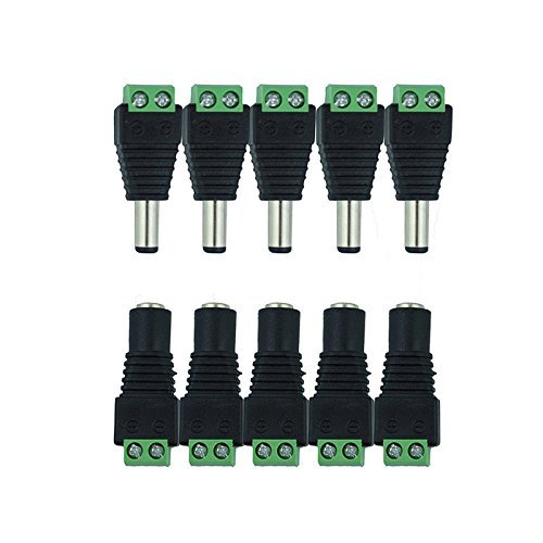 5/10pcs 12v 2.1x5.5mm Male Female Dc Power Jack Plug Adapter Connector For Led Strip Lights Cctv Camera - (Color: Male 5Pcs)