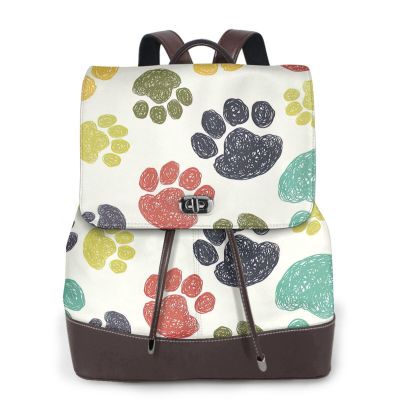YQxwJL Cute Colorful Dog Paw Print Leather Laptop Fashion Large Backpack Casual Camping Travel Rucksack Knapsack For Women