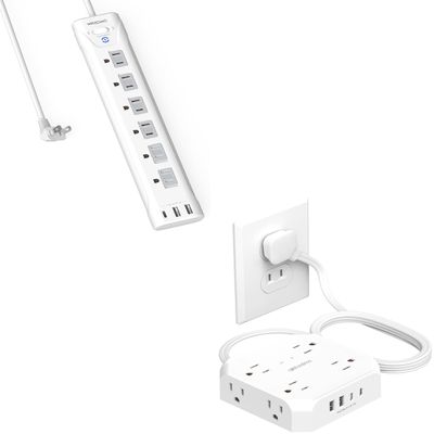 2 Prong Power Strip, WRXDMC 2 Prong to 3 Prong Outlet Adapter, 1680J Surge Protector, 1625W, 5ft Extension Cord with Flat Plug Polarized Plug, 6 AC Outlets & 3 USB, Wall Mountable, Ideal for Old House