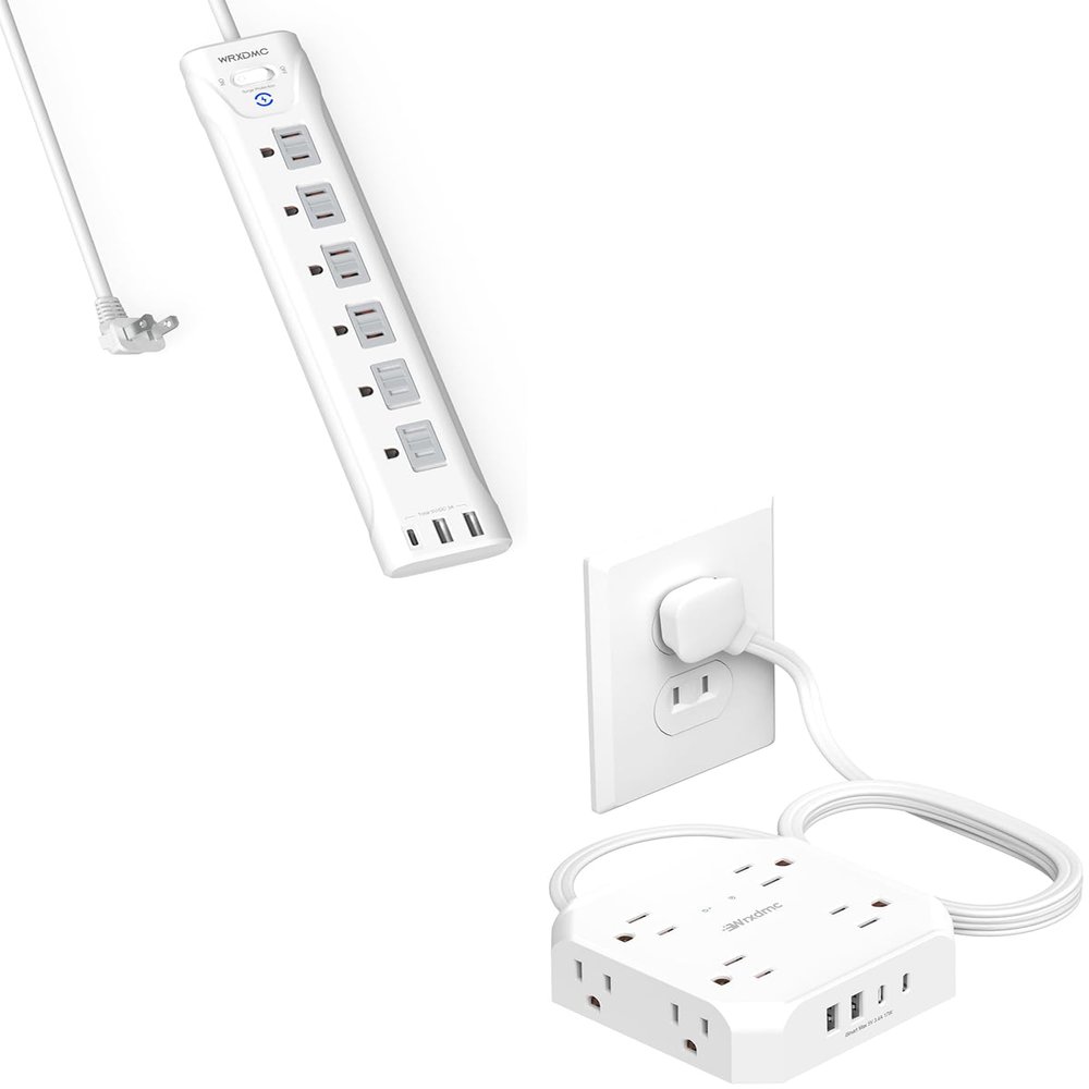2 Prong Power Strip, WRXDMC 2 Prong to 3 Prong Outlet Adapter, 1680J Surge Protector, 1625W, 5ft Extension Cord with Flat Plug Polarized Plug, 6 AC Outlets & 3 USB, Wall Mountable, Ideal for Old House