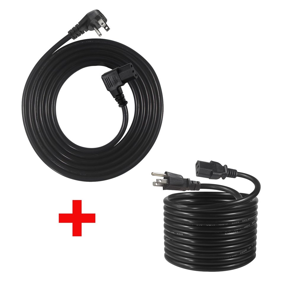 10FT and 12FT Black NEMA 5-15P to C13 3 Prong AC Power Cord