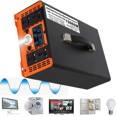 10000/12000w Power Inverter Modified Pure Sine Wave,Dc 24/48/60/72/96v to Ac,Power Supply Voltage Converter-Lcd Display+Lighting+Handle,for Rv Truck Car Camping,12000w48Vto220V
