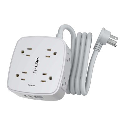 6 Ft Surge Protector Power Strip - 8 Widely Outlets with 4 USB Ports, 3 Side Outlet Extender with 6 Feet Extension Cord, Flat Plug, Wall Mount, Desk USB Charging Station, ETL, Grey