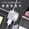 6 Ft Surge Protector Power Strip - 8 Widely Outlets with 4 USB Ports, 3 Side Outlet Extender with 6 Feet Extension Cord, Flat Plug, Wall Mount, Desk USB Charging Station, ETL, Grey view 2