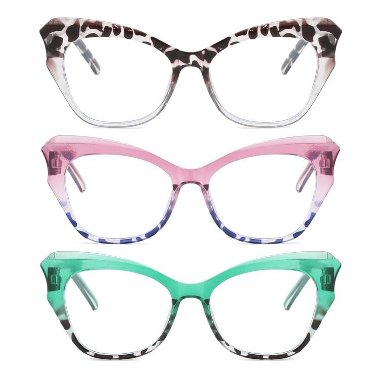 bullabulling 3 Pack Cat Eye Reading Glasses for Women Blue Light Blocking Ladies Fashion Butterfly Readers Anti-Glare (mix2, 2.5, x)