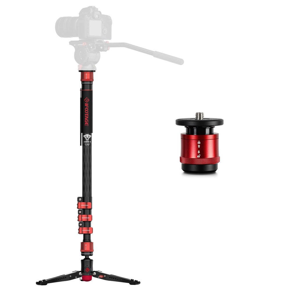 IFOOTAGE 71" Professional Monopod&Quick Release System,Carbon Fiber Monopod for DSLR Cameras, Portable Travel Camera Monopod with feet Max Load 17.64 lbs,Cobra 3 C180F with CB3-QRM01