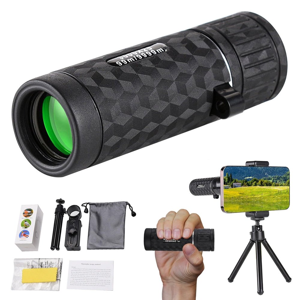 10-20X Compact Monocular Telescope, Single Tube Telescope with Smartphone  & Tripod, Low-Light Night Vision, Optical Layer Coating, for Outdoor Activity, Bird Watching, Concert