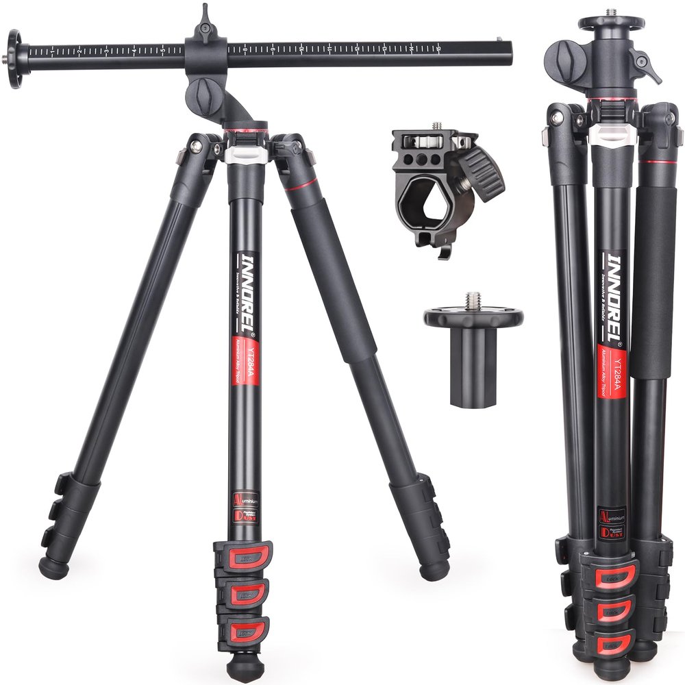 Aluminum Alloy Horizontal Tripod INNOREL YT284A with Rotatable Multi-Angle Center Column,29mm Tube Professional Camera Tripod Monopod for Digital DSLR Video Camcorder Overhead Shooting Load 20kg