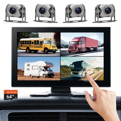 4-Channel 1080P Backup Camera for Truck/RV/Semi Trailer/Van/Cars 10.2inch Touch Monitor with DVR Recording/Playback/Bluetooth/FM Radio/Music/Video Player