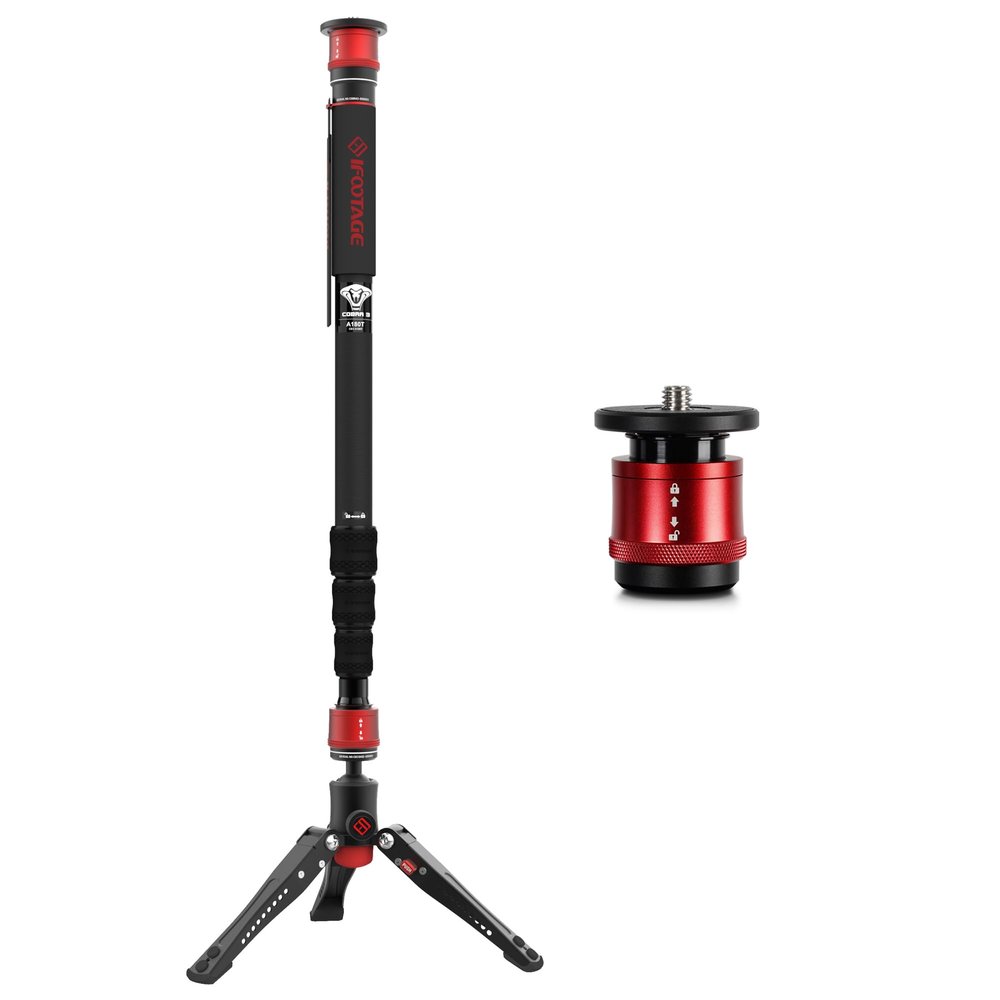 IFOOTAGE Aluminum Camera Monopod&Quick Release System,Compatible with Sony Canon Nikon DSLR Cameras, Payload up to 17.64 lbs/5 KG, Cobra 3 A180T/CB3-QRM01