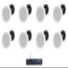 Rockville Rock Zone 8 Bundle: 8-Channel Multi Room Receiver Amplifier, (4) Pair HC55 5.25 in in-Ceiling Home Theater Speakers 8 Ohm White, 9-Items view 1