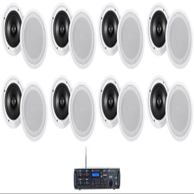 Rockville HC85 Bundle: (16) 8 in 700-Watt Peak / 240-Watt RMS In-Ceiling Home Theater Speakers, Rock Zone 8 8-Channel 8-Zone 1000-Watt RMS Multi-Room Amplifier Receiver, for Whole Home Audio, 17-items