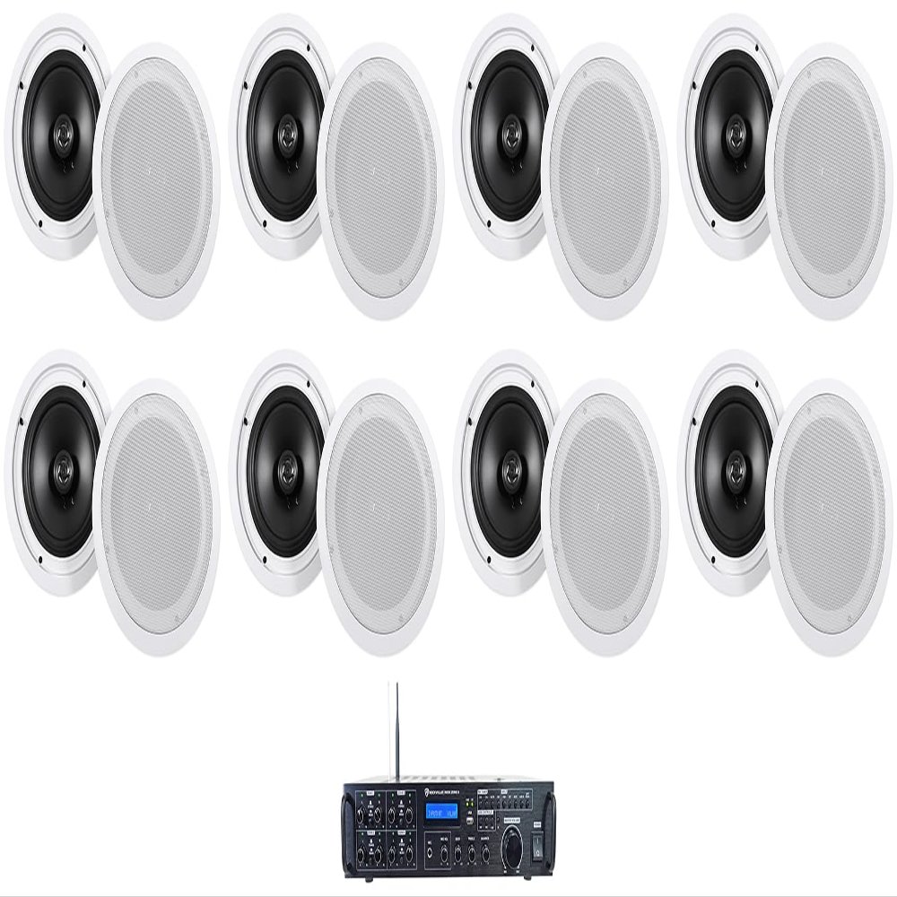 Rockville HC85 Bundle: (16) 8 in 700-Watt Peak / 240-Watt RMS In-Ceiling Home Theater Speakers, Rock Zone 8 8-Channel 8-Zone 1000-Watt RMS Multi-Room Amplifier Receiver, for Whole Home Audio, 17-items