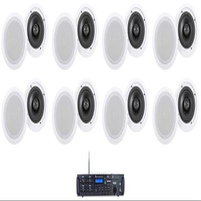 Rockville Bundle: (1) Rock Zone 8-Channel 1000W RMS Multi Room Receiver/Amplifier Bundle with (8) Pair HC655 White COMM 6.5" 500 Watt in-Ceiling Home Theater Speakers 8 Ohm (9 Items)
