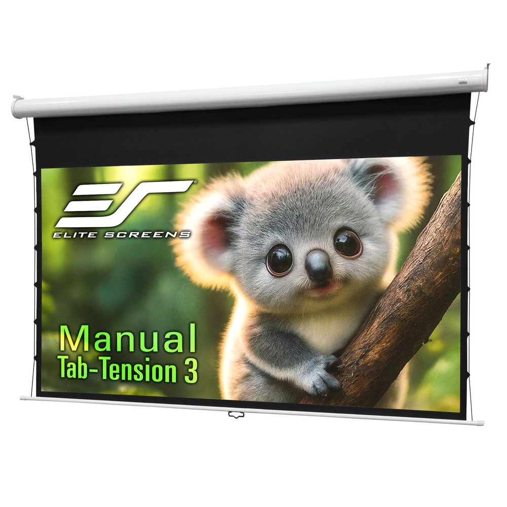 Elite Screens Manual Tab-Tension 3, 110-INCH with Extra 12" Drop, Pull Down Projector Screen Home Movie Gaming Presentations ISF Certified Premium CineWhite P Material, MT110XWH3-E12