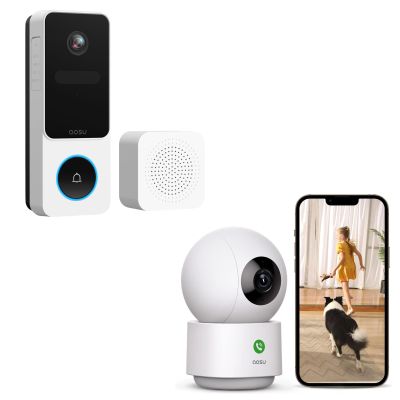 AOSU Doorbell Camera Wireless - Head-to-Toe View, Intelligent Package Detection 2K Security Camera Indoor, Baby Monitor Pet Camera 360-Degree for Home Security