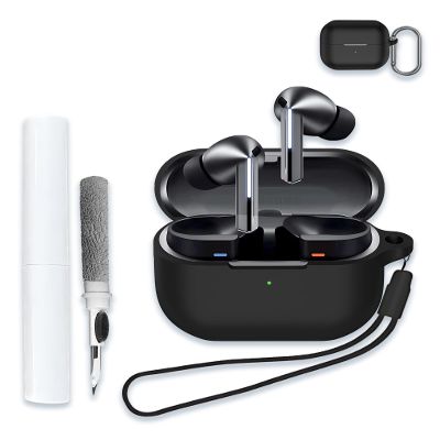Case for Samsung Galaxy Buds 3/Buds 3 Pro AI True Wireless Bluetooth Earbuds, Soft Silicone Protective Portable Scratch Shock Resistant Shell with Cleaner Kit & Carabiner & LanyardBlack