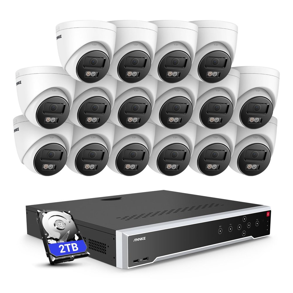 ANNKE H800 32CH PoE Home Security Camera System, 16 x Wired 4K Outdoor IP Cameras with Clear Night Vision, H.265+ 12MP NVR Surveillance System 2TB HDD, for 7/24 Recording
