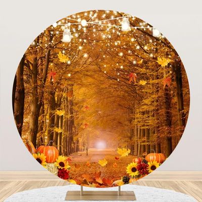 Baocicco 7.5ft Fall Thanksgiving Round Backdrop Cover Grateful Autumn Forest Fallen Maples Sunflower Harvest Pumpkin Circle Background Polyester Thanksgiving Day Friendsgiving Baby Shower Props Studio