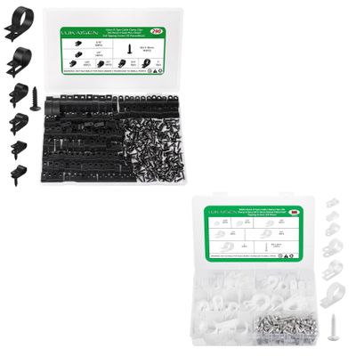 Cable Clips for Cable Management Cord Organizer, 6 Sizes 590 PCS Black and White Nylon R-Type, 3/16'' 1/4'' 3/8'' 1/2'' 3/4'' 1'...