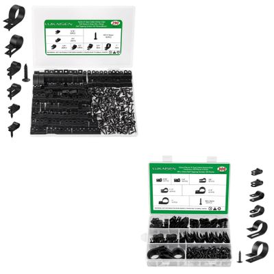 Cable Clips for Cable Management Cord Organizer, 6 Sizes 590 PCS Nylon R-Type, 3/16'' 1/4'' 3/8'' 1/2'' 3/4'' 1'' Black Plastic Screw Mounting Cord Fastener Clamp Assortment Kit with M4 Screws