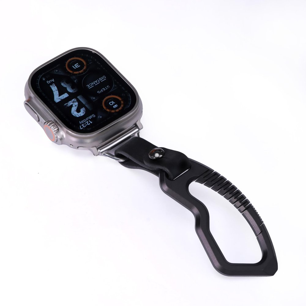 pamovolio Titanium Leather fob strap Keychain Clip Finder Tracker for Apple Watch123456789se s10 for ultra 49mm Backpack pet dog for Swatch for iwatch carabiner Quick Release(41/40/38/42mm(series10))